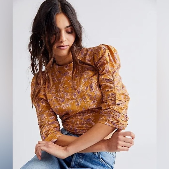 Free People Monica Top in Gold Leaf Combo Size Small - Picture 1 of 7